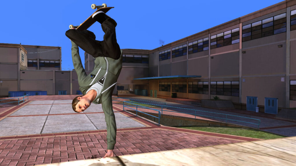 Tony Hawk does a handplant in THPS HD