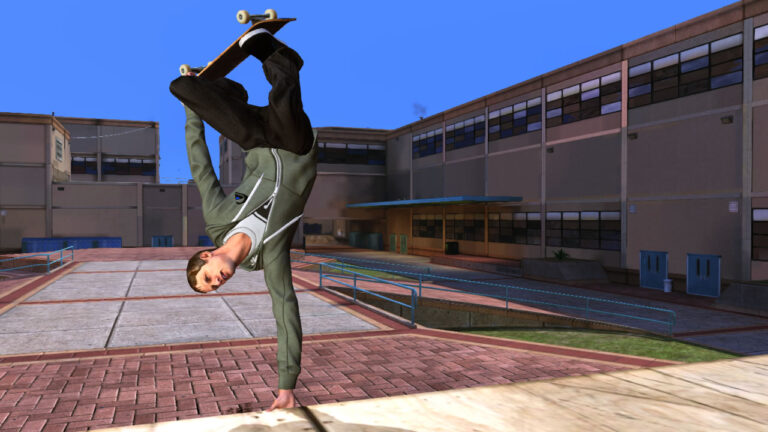 Tony Hawk does a handplant in THPS HD