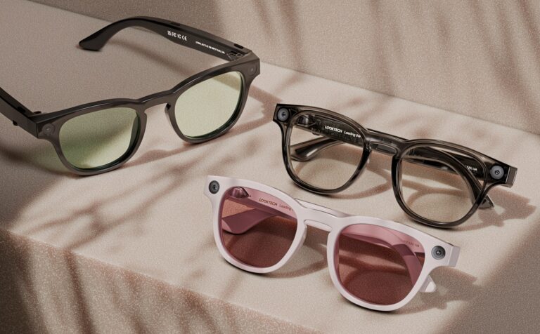 Looktech's AI glasses come in three colors and have 14 hours of battery life.