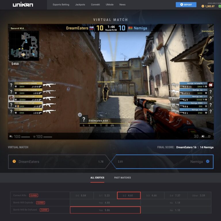 Virtual betting lets you wager on rounds of CS: GO.