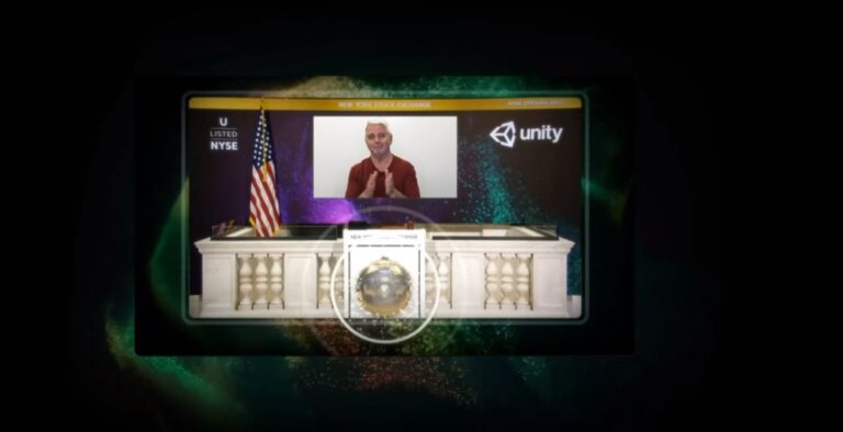 Unity employees and John Riccitiello ring the NYSE opening bell.