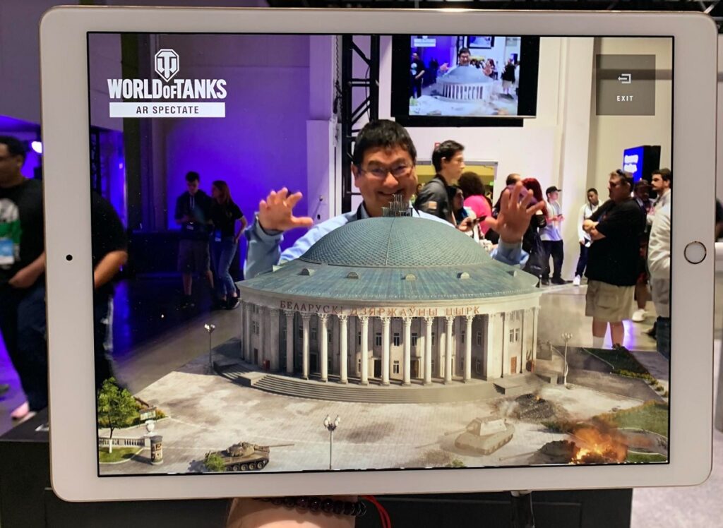 Dean Takahashi inside World of Tanks AR Spectate.
