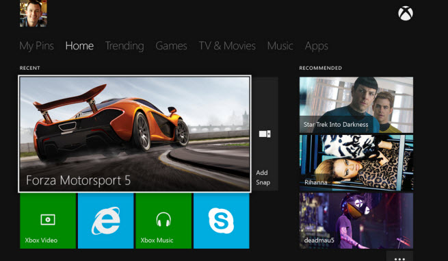 Xbox Live user interface