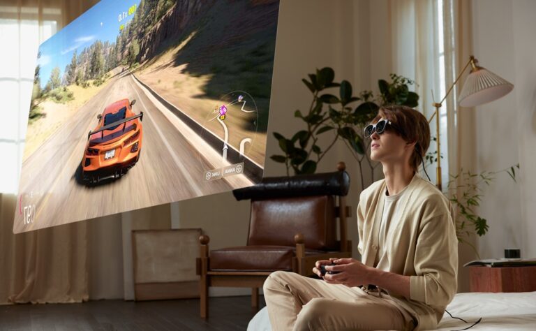 Xreal AR glasses plus the Xreal Beam pro let you play cloud games on a big virtual screen.