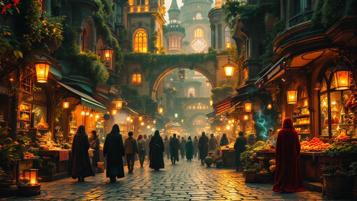 An enchanted market generated by Upheaval Games.