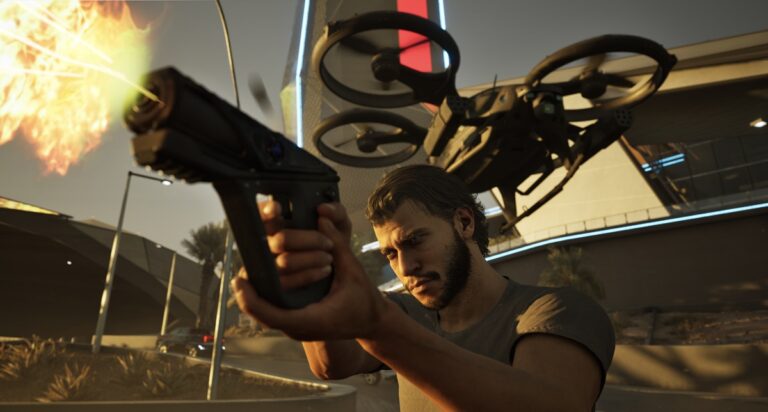 Jacob, the lead character of MindsEye, gets help from a drone.