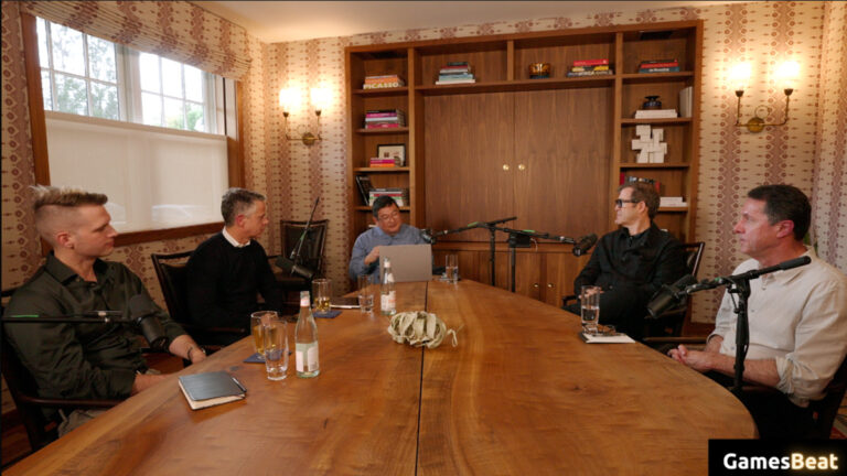 Dean Takahashi of GamesBeat (center) moderates a panel of luminaries on gaming's future.