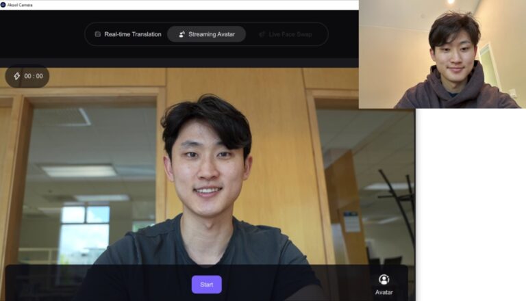 The person on the upper right is real. The one on the left is an avatar.