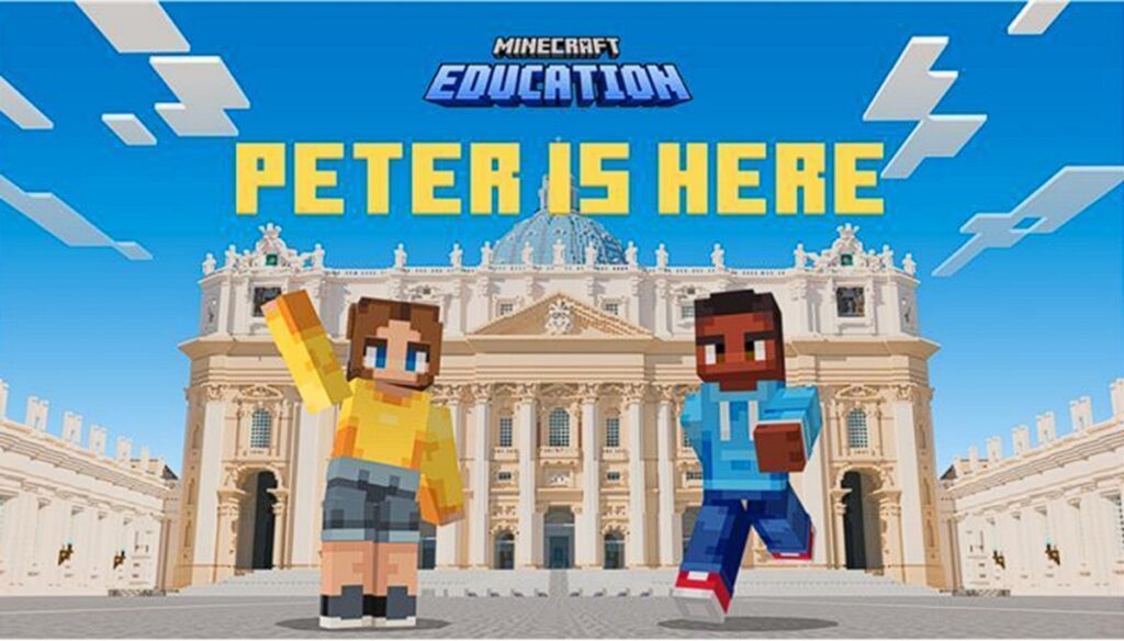 Pete Is Here lets students explore St. Peter's Basilica in Minecraft Education.