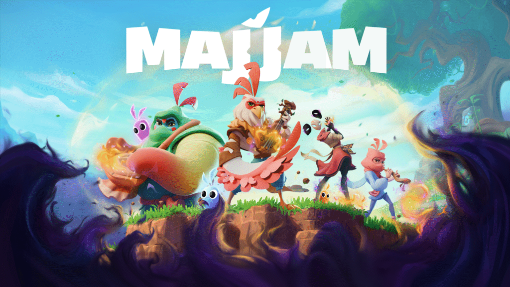 The main characters of Majjam, by Opus Major, with the game's title at the top of the screen.