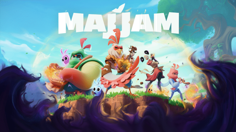 The main characters of Majjam, by Opus Major, with the game's title at the top of the screen.