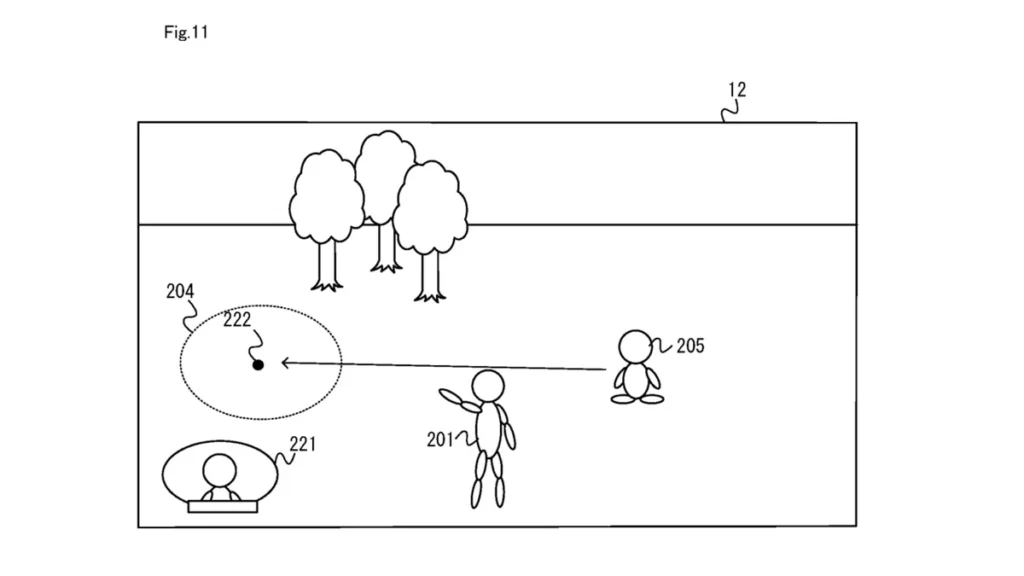 A patent drawing depicting issuing a command to a character.