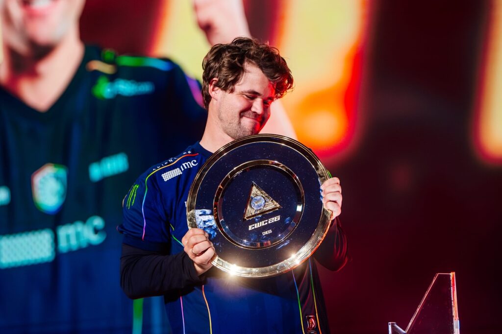 Unbeatable Magnus Carlsen takes chess prize at Esports World Cup